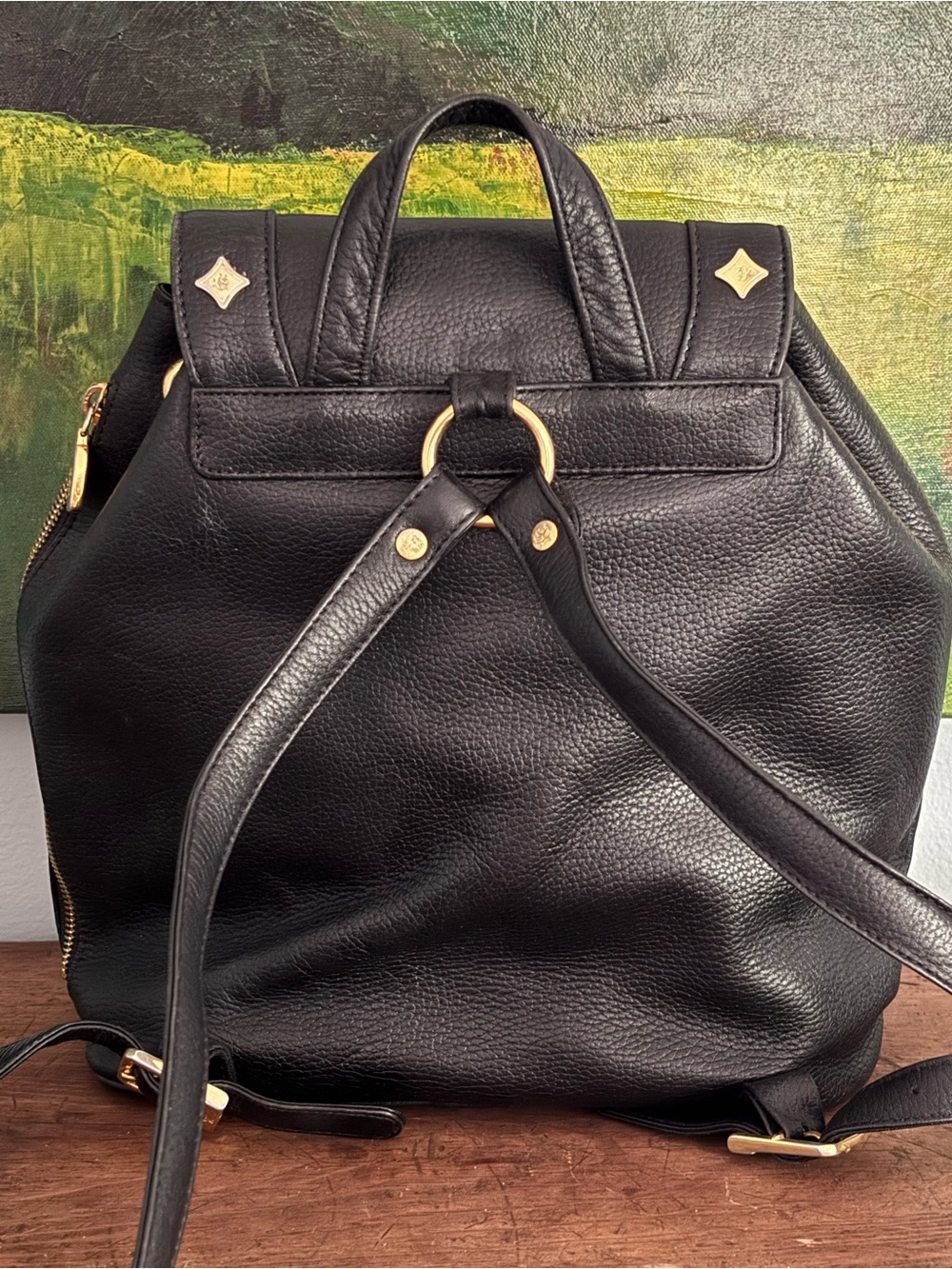 Vintage MCM Black Leather Visetos Logo Backpack with Gold Accents - Picture 10 of 17